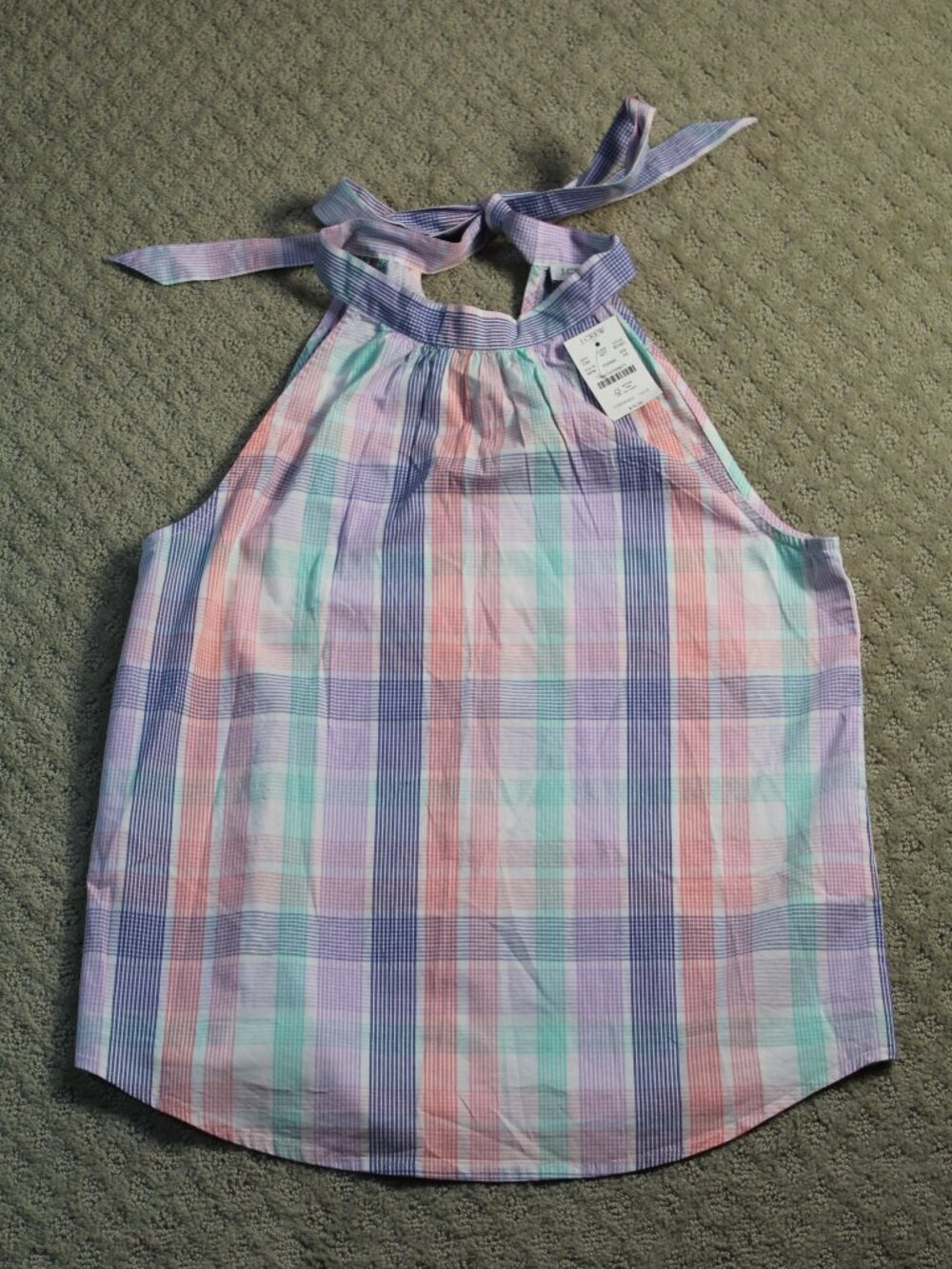NWT J. Crew Size XS Pastel Plaid Cotton Blend Sleeveless Halter Top